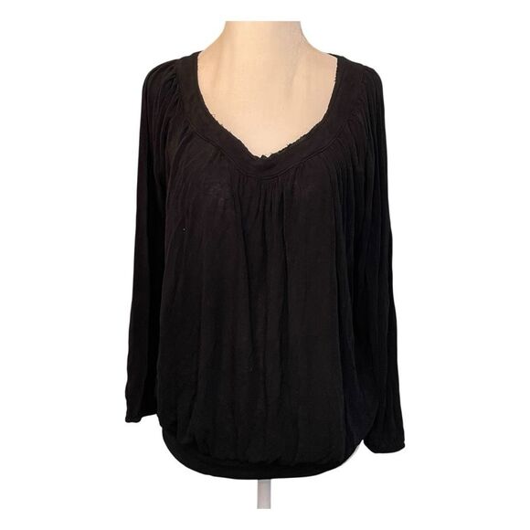Free People Scoop Neck Top Black Shirred Jersey Long Sleeve S - Picture 3 of 9
